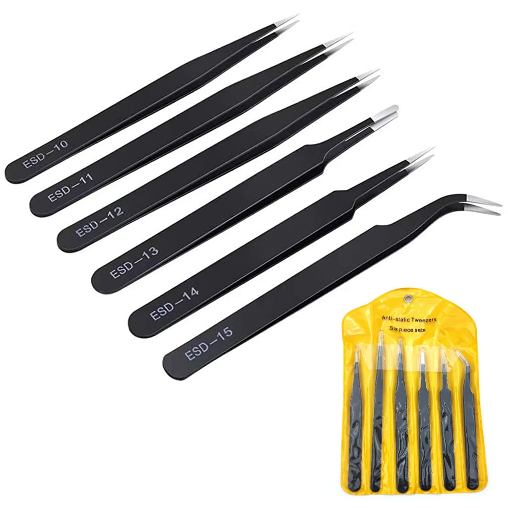 HASTHIP 6 Pcs Tweezers Set for Electronics and Craft, ESD Multi-purpose Tweezer Anti-Static Professional Tweezers for Precision Repairing DIY Craft Cloisonne Art Tweezer for Jewellery Making HASTHIP 6 Pcs Tweezers Set for Electronics and Craft, ESD Multi-purpose Tweezer Anti-Static Professional Tweezers for Precision Repairing DIY Craft Cloisonne Art Tweezer for Jewellery Making